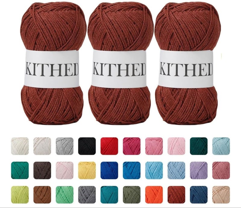 KITHED Cotton Yarn，10.5oz，526yard，3 Pack ，Soft Yarn for Crocheting and Knitting (40 Reddish Brown) - Image 1